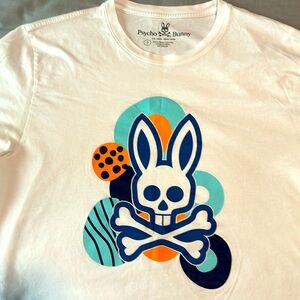 Psycho Bunny size 7/L white Tshirt bunny logo on front